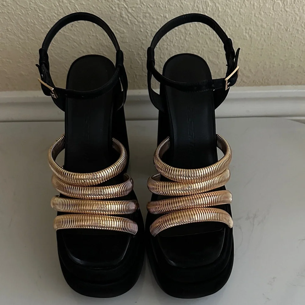 Dolls Kill Black and Gold Platform Heels - Picture 2 of 8